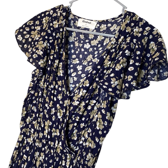Anthropologie Kindred Jumpsuit Women Navy Blue Sz S Floral Wide Leg Boho EUC - Picture 2 of 6